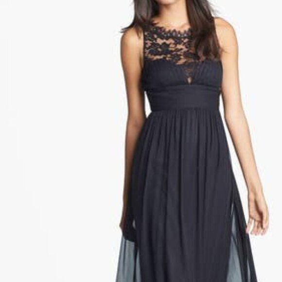 Aidan Mattox Embellished Lace Beaded & Silk Chiffon Gown Back Zip Floor Length 2 - Picture 2 of 12